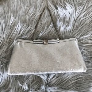 Silver Leather Clutch.